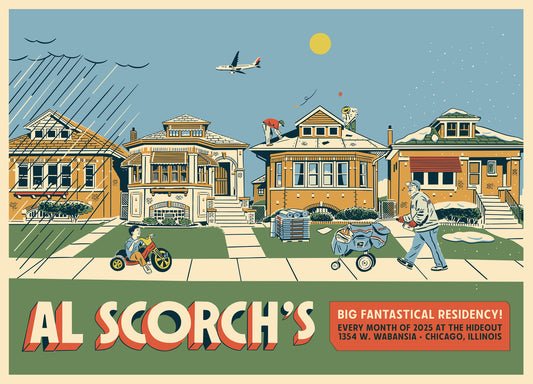Al Scorch Hideout Residency Poster 2025 - Bungalow Block - by Ryan Duggan